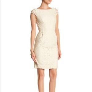J. Crew Tan Sheath Lace Midi Dress with Bateau Neckline